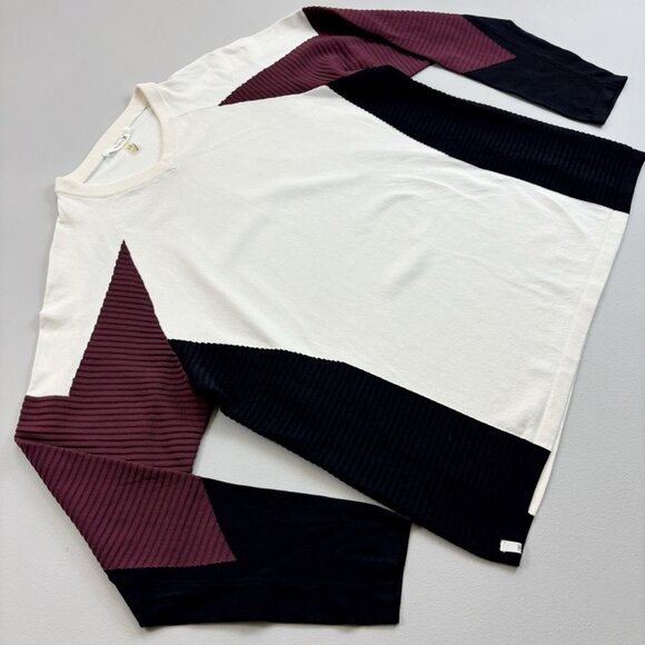 THEORY 38 Technical Street Wear Sweater Large Colorblock Ribbed Sleeve White - Picture 2 of 8